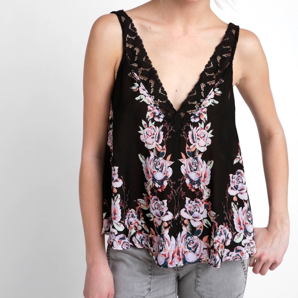 Free People Morning Rose Lace V Neck Tank